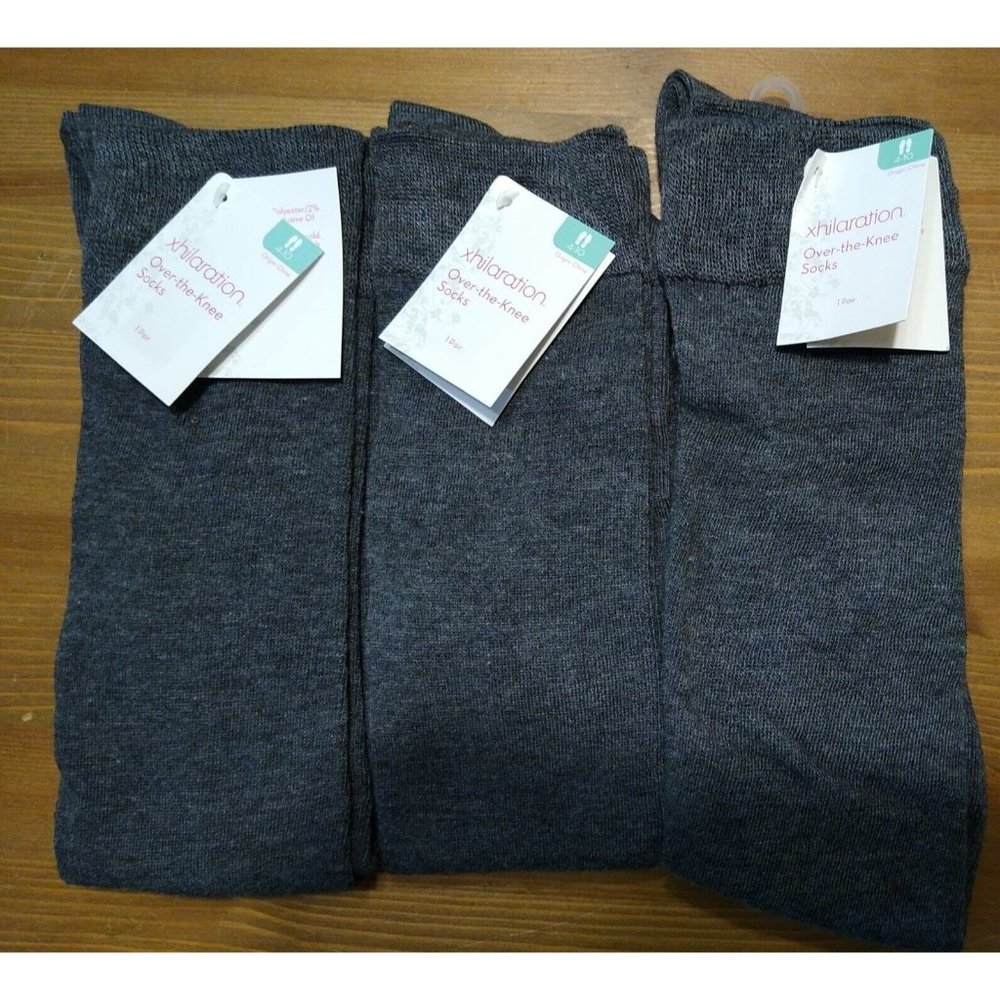 Set of 3 Pair Womens Size 4-10 Charcoal Grey Over The Knee Socks New With Tags